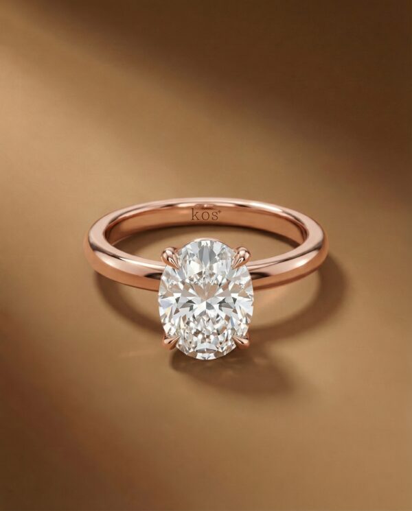 แหวนเพชรไข่ ตัวเรือนเรียบสี Rose Gold