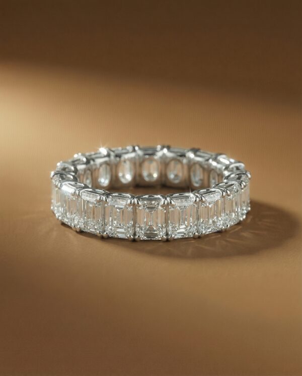 แหวนเพชรรอบนิ้ว เพชรทรง Emerald Cut
