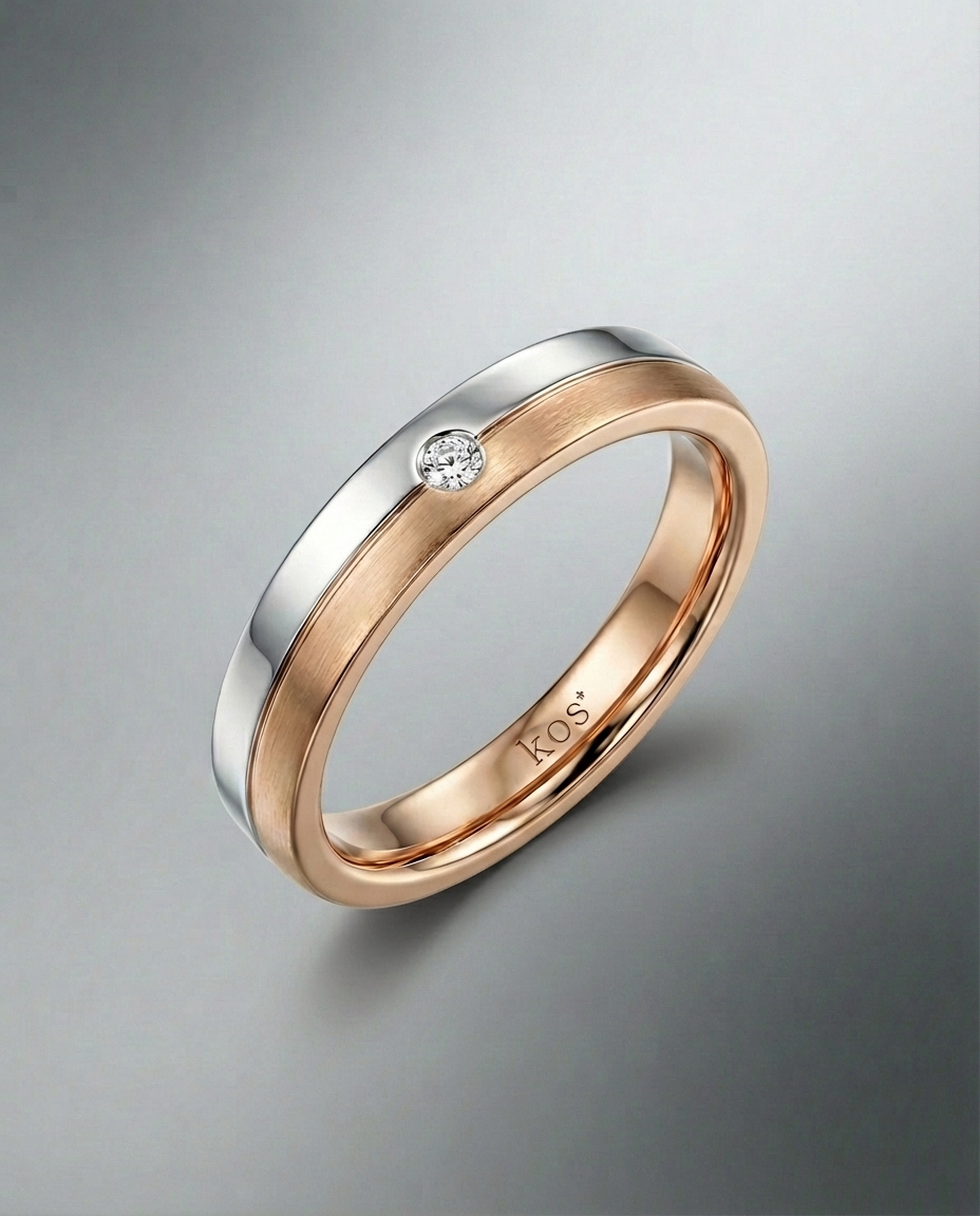 แหวนแต่งงานผู้ชาย ตัวเรือน 2 สี White Gold และ Gold เพชรเม็ดกลางขนาด 0.05 กะรัต