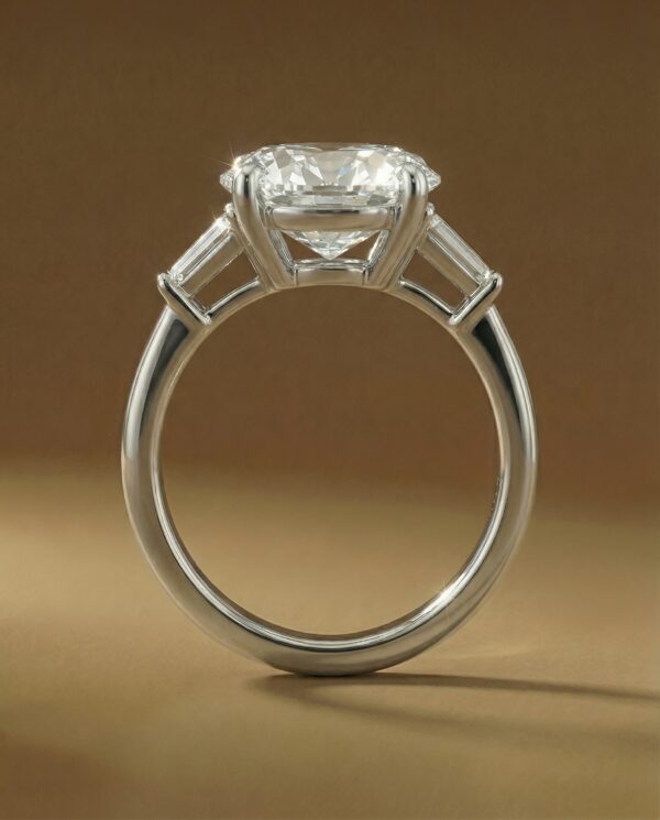แหวนเพชร Oval Cut ดีไซน์ Three-Stone ขนาบข้างด้วยเพชรเหลี่ยม-แบรนด์-kos