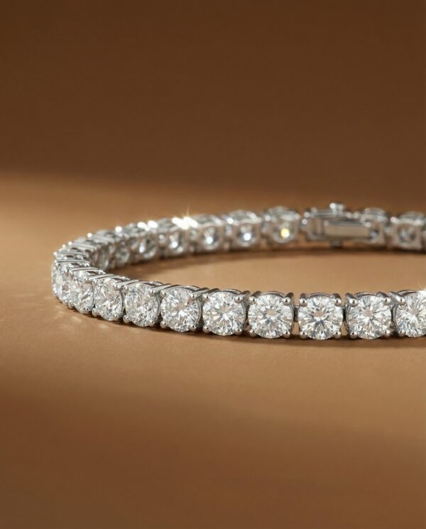สร้อยข้อมือเพชรแท้ ดีไซน์ Tennis Bracelet ตัวเรือนทองคำขาว