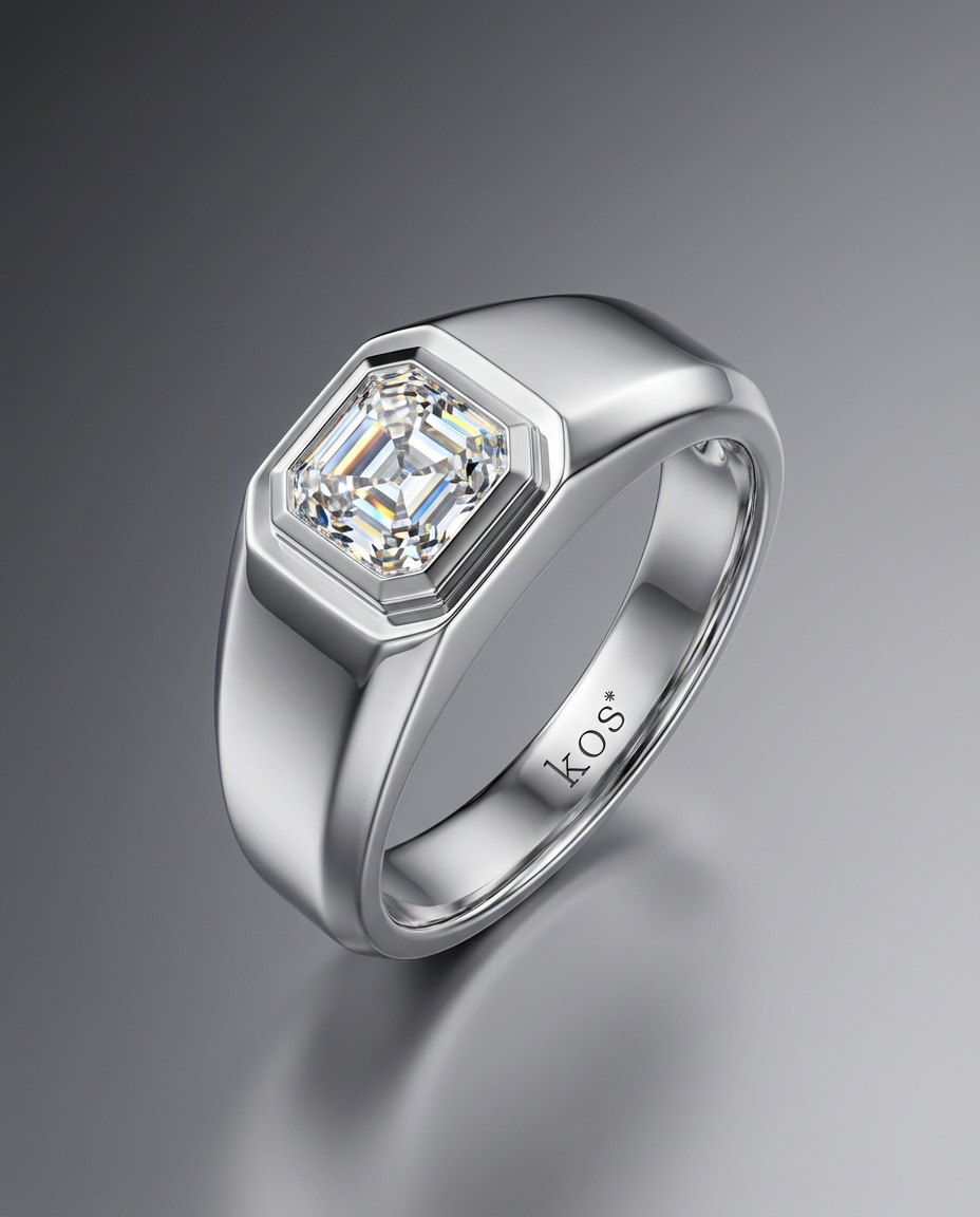 แหวนเพชรชาย เพชรสี่เหลี่ยม Asscher Cut 1 กะรัต