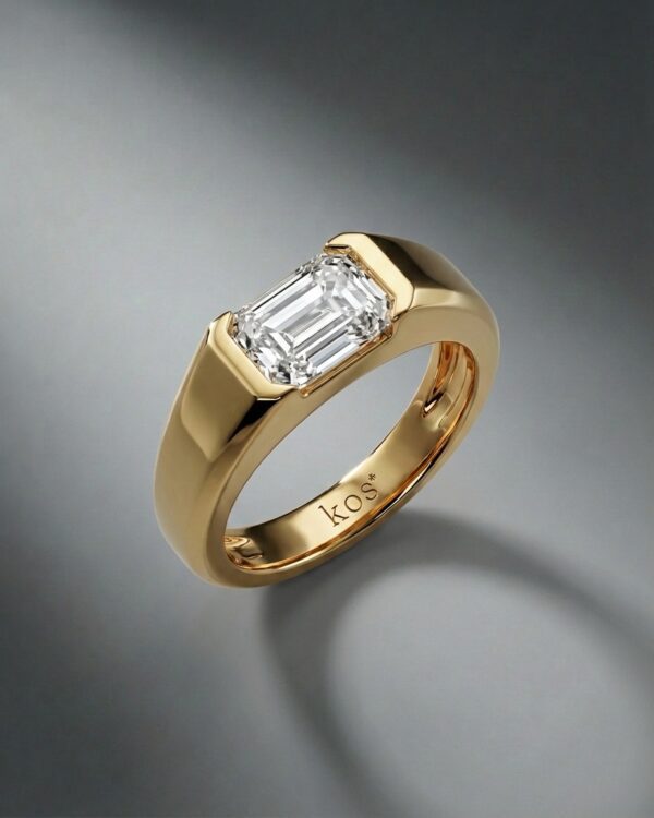แหวนแต่งงานผู้ชาย Classic Emerald Diamond ตัวเรือน Yellow Gold