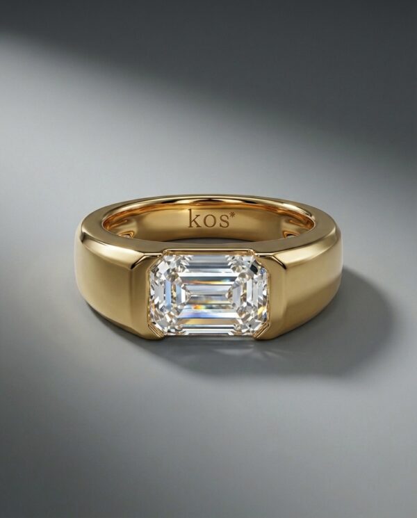 แหวนแต่งงานผู้ชาย Classic Emerald Diamond ตัวเรือน Yellow Gold