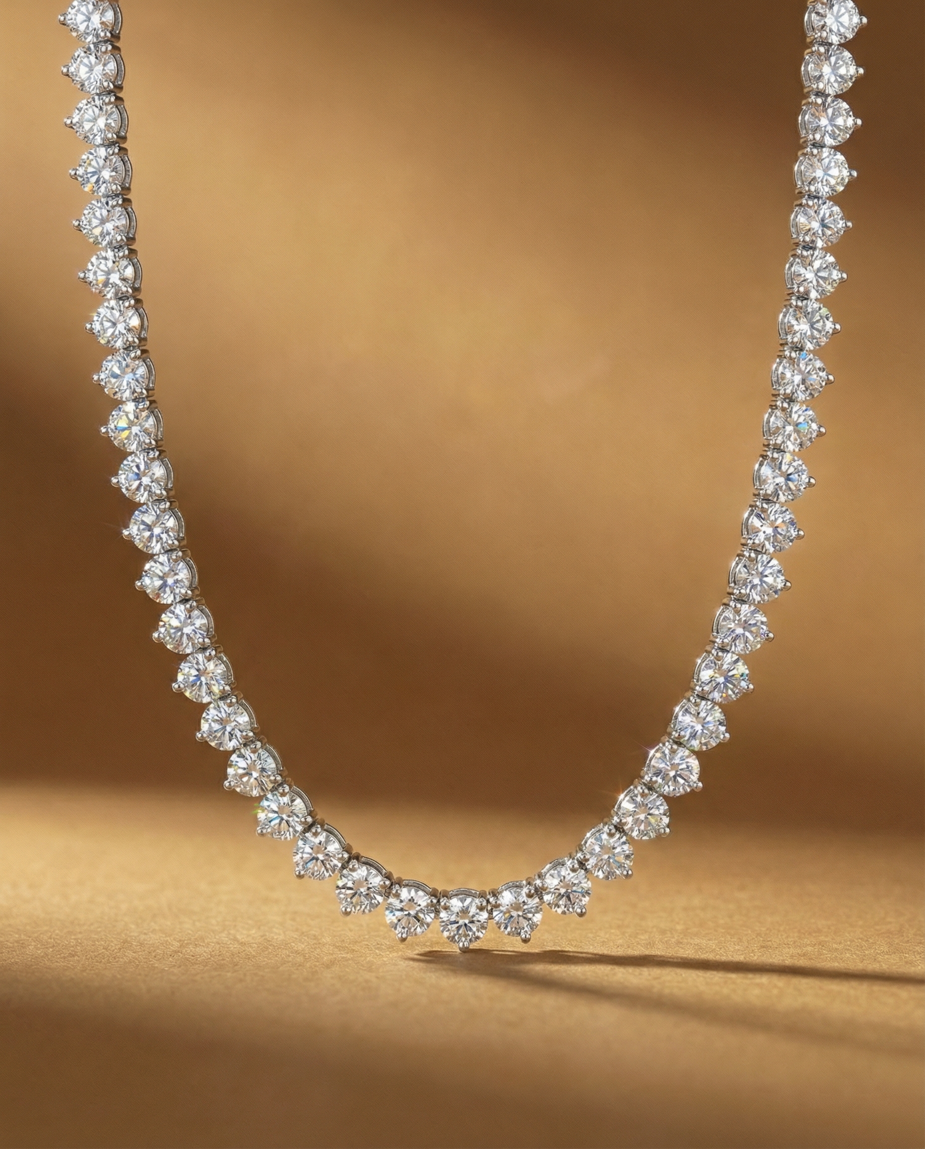 สร้อยคอเพชร Tennis Necklace ดีไซน์ฝังแบบ 3 เตย