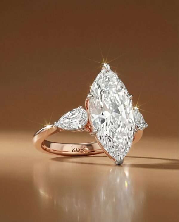 แหวนเพชร Marquise Cut เพชรข้างเป็น Pear Step Cut Diamond