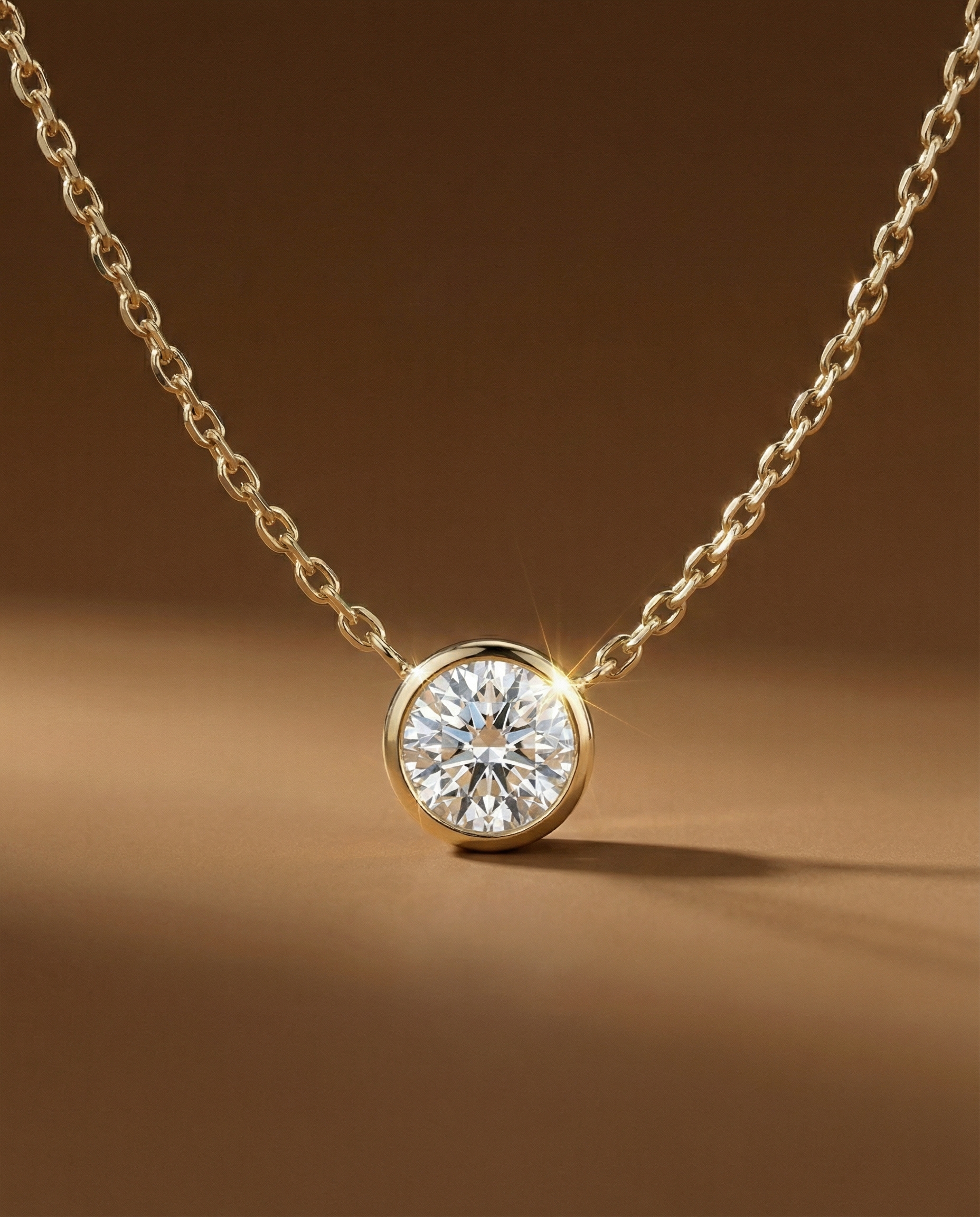 สร้อยเพชร จี้กลม ตัวเรือน Bezel สี Yellow Gold