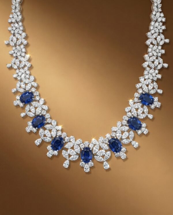 สร้อยคอเพชรและ Blue Sapphire ดีไซน์สวยหรู