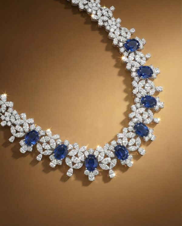 สร้อยคอเพชรและ Blue Sapphire ดีไซน์สวยหรู