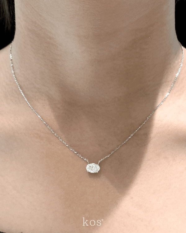 สร้อยเพชรแท้เม็ดเดี่ยว Solitaire Oval Cut Diamond ตัวเรือนทองขาว