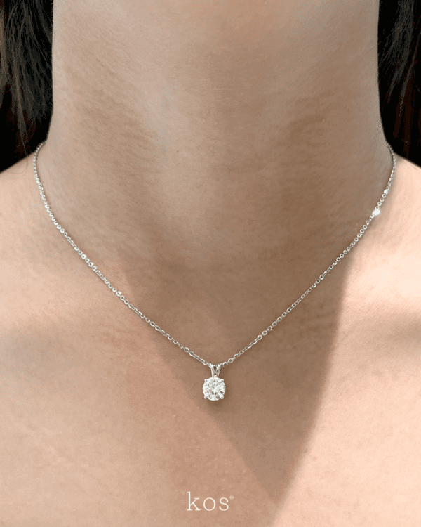 สร้อยเพชรแท้เม็ดเดี่ยว Round Brilliant Cut Solitaire 4-Prong ตัวเรือนทองขาว