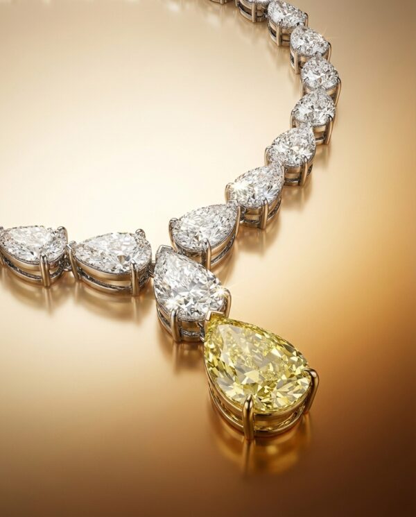 สร้อยคอเพชรทรงหยดน้ำประดับเพชรสีเหลือง Fancy Yellow Diamond ดีไซน์หรู
