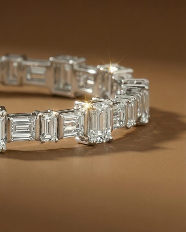 สร้อยข้อมือเพชรแท้ดีไซน์หรูประดับเพชร Emerald Cut และ Baguette Cut เรียงสลับกันอย่างสวยงามสไตล์ Art Deco