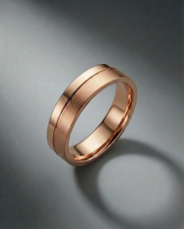 แหวนชาย Rose Gold สองสัมผัส-ดีไซน์มีร่องกลาง-แบรนด์-kos