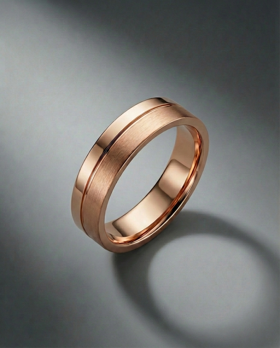 แหวนชาย Rose Gold สองสัมผัส-ดีไซน์มีร่องกลาง-แบรนด์-kos