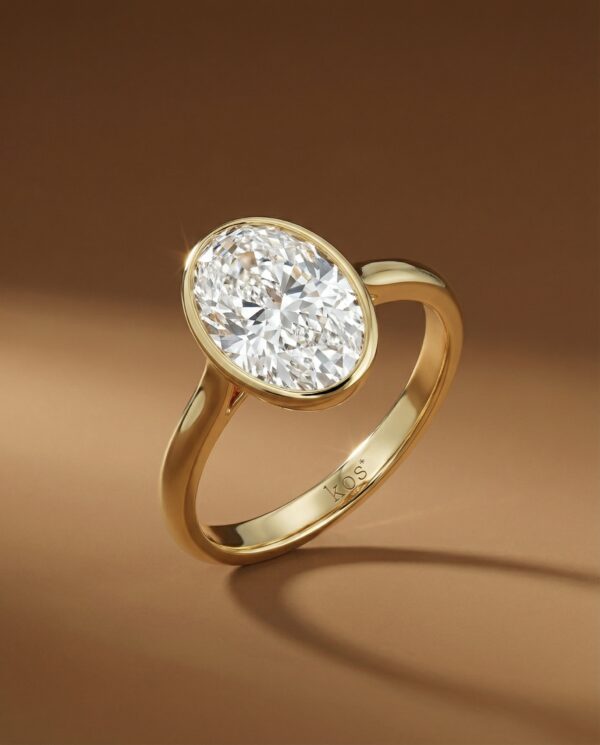 แหวนเพชรทรง Oval Cut ดีไซน์ Bezel Set ฝังหุ้มบนตัวเรือนทองคำ 14K