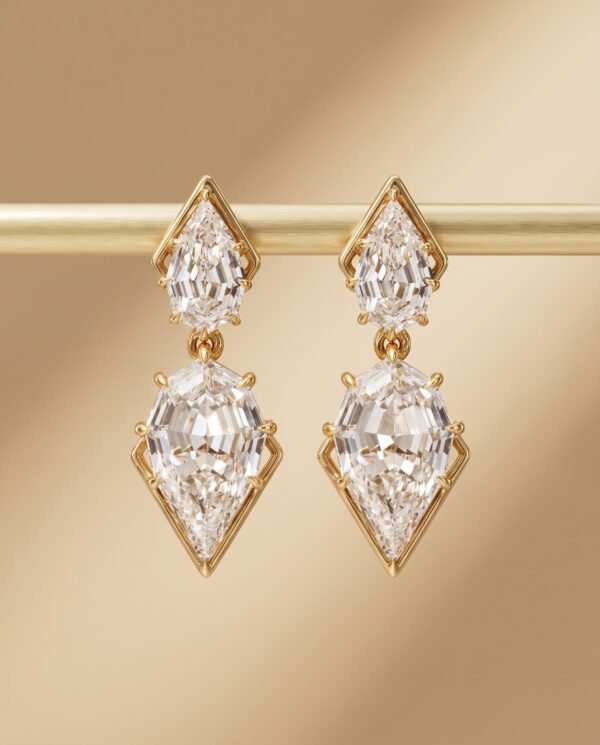 ต่างหูเพชรทรงระยะ เพชรทรง Pear Step Cut Diamond