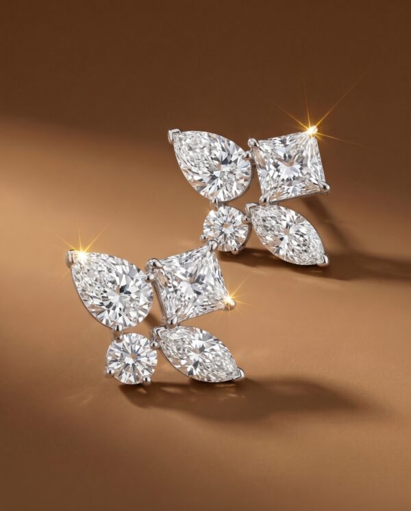 ต่างหูเพชรติดหู Stud Earrings ทรงแฟนซีคัต สไตล์ Everyday Look